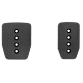 Front view of Simagic P1000 flat pedal plates showing textured surface and mounting hole pattern