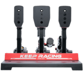 Simagic P1000 pedal set with flat pedal plates installed showing clutch, brake and throttle alignment