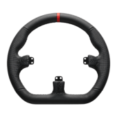 Asetek Closed D black leather steering wheel grip with perforated sides and red center marker for sim racing precision