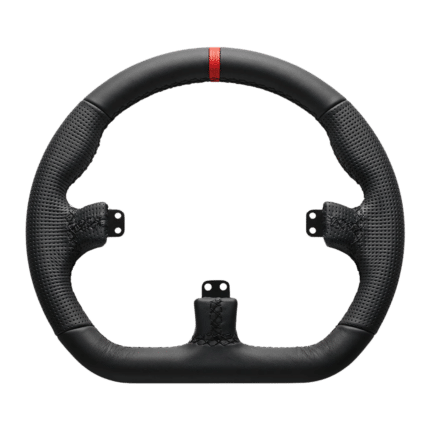 Asetek Closed D black leather steering wheel grip with perforated sides and red center marker for sim racing precision