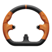 Asetek Closed D orange leather grip close-up showing premium perforated texture and motorsport stitching detail
