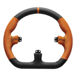 Asetek Closed D orange leather steering wheel grip showing perforated leather finish with contrast stitching for sim racing