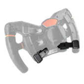 Asetek clutch paddles installed on sim racing steering wheel showing dual clutch setup for race starts and advanced driving techniques