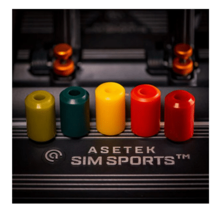Asetek elastomer kit set showing multiple colored elastomers for sim racing pedals with different stiffness levels for brake tuning