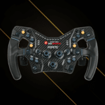 Asetek Forte Formula wheel illuminated view showing RGB lighting and control interface