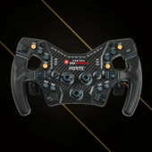 Asetek Forte Formula wheel illuminated view showing RGB lighting and control interface