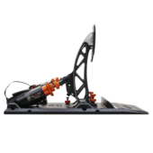 Asetek Forte pedals side profile highlighting brake geometry, hydraulic system and pedal travel structure