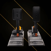 Asetek Forte S Series brake and throttle pedals front view showing dual pedal layout and aluminium baseplate