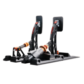Asetek Forte S Series pedals rear angle showing mounting base, structure and dual pedal configuration