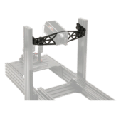 Asetek front mount angled view showing reinforced structure and adjustable positioning for sim racing setups