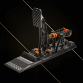 Asetek Invicta clutch system sim racing pedal angled view showing hydraulic mechanism and premium aluminium construction