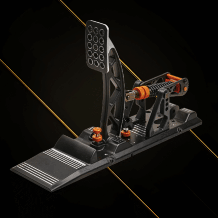 Asetek Invicta clutch system sim racing pedal angled view showing hydraulic mechanism and premium aluminium construction