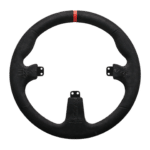 Asetek Round Comfort+ steering wheel with soft-touch grip and red center marker designed for long sim racing sessions