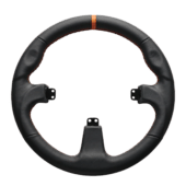 Asetek round leather sim racing wheel grip with smooth finish and ergonomic shape for realistic driving feel