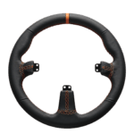 Asetek round leather steering wheel grip with premium stitching detail and center marker for sim racing precision