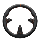 Asetek round leather steering wheel grip with premium stitching detail and center marker for sim racing precision