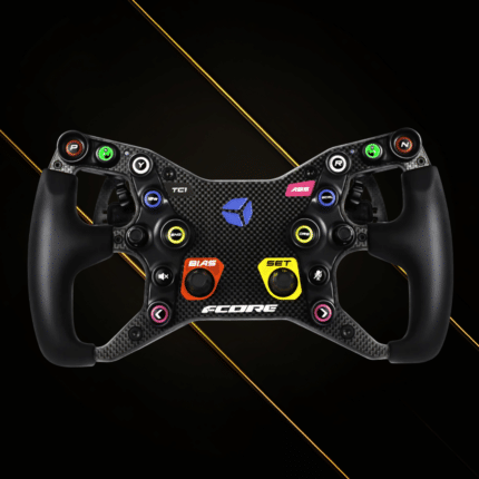 Cube Controls F-Core steering wheel front view carbon plate multi colour buttons compact racing layout
