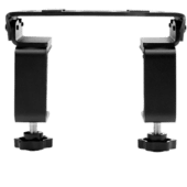 Front view of Simagic T-LOC clamp showing dual screw adjustment and sturdy mounting structure