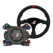 Simagic Neo X button plate with P330-R leather steering wheel bundle front view with control layout
