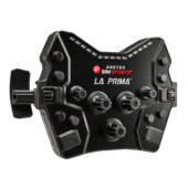 Asetek La Prima GT Button Box Black Edition angled view highlighting aluminium faceplate and encoder layout