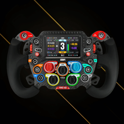 GSI Formula Pro Elite V2 Prime edition sim racing wheel with coloured rotary switches and advanced control interface