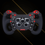 GSI GXL V2 sim racing wheel front view highlighting labeled controls, rotary switches and premium layout