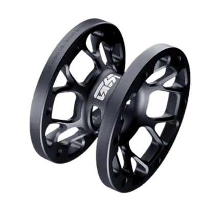 Simagic AH-50 hub extension black three-quarter view highlighting bolt pattern and structure