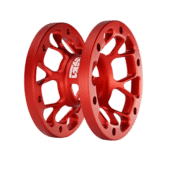 Simagic AH-50 hub extension red angled view highlighting structural cutouts and mounting points