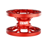 Simagic AH-50 hub extension red front view with anodised aluminium finish and bolt pattern