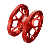 Simagic AH-50 hub extension red three-quarter perspective showing detailed machining and design