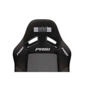 Close-up of the PRS1 headrest with Next Level Racing branding and dual harness slots for racing belt