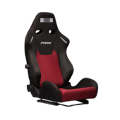 Side profile of the Next Level Racing PRS2 sim racing seat, highlighting the reclining mechanism, ergonomic bolsters, and adjustable frame design.