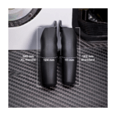 Asetek Formula XL handles compared to standard handles showing increased grip size and improved hand support for sim racing