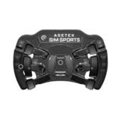 Asetek Invicta Formula wheel close-up showing rotary encoders, push buttons and control interface precision