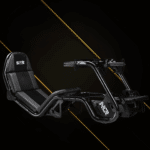 Studio render of the Next Level Racing F-GT Pro Cockpit in black with Formula/GT seating position