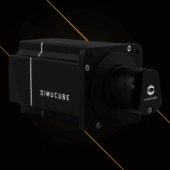 Simucube 2 Pro promotional render with black and gold background