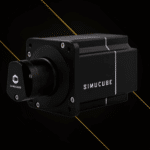 Simucube 2 Sport promotional render on dark background with gold streaks