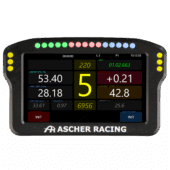 Ascher Racing 5 inch dashboard front view with active sim racing telemetry display