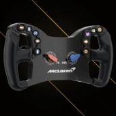 ASCHER Racing McLaren Artura GT4 steering wheel angled front view showing carbon faceplate and control layout