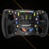 Ascher Racing McLaren Artura Ultimate sim racing steering wheel angled front view showing button layout and rotary encoders