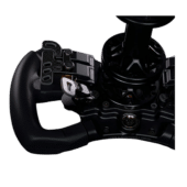 BavarianSimTec Alpha sim racing wheel close-up of carbon fibre paddle system and magnetic shifters