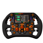 SimCore INDY 2 EVO TK Edition steering wheel front view with integrated LCD display and orange rotary encoders