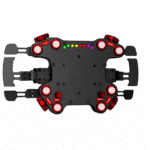 SimCore STD-98 Fire Red steering wheel with carbon fibre faceplate, red rotary encoders and LED shift lights