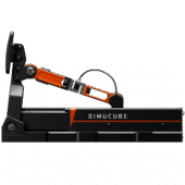 Side profile of the Simucube ActivePedal Ultimate showing pedal arm geometry, actuator linkage, and mounting base.