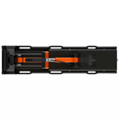 Top-down view of the Simucube ActivePedal Ultimate highlighting the linear actuator, mounting slots, and cable alignment.