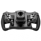 Back detail of Simucube x Ascher Racing Ultimate USB steering wheel showing paddle assemblies and electronics