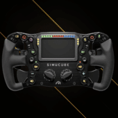 Simucube x Ascher Racing Ultimate USB steering wheel front view with integrated display and button layout