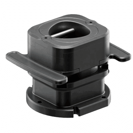 Angled view of the Link Quick Release for Simucube 3 displaying the compact housing and precision-machined body