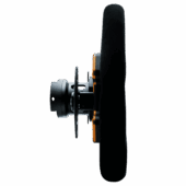 Simucube Tahko GT-21 Wireless Wheel side profile showing wheel depth and quick-release mounting