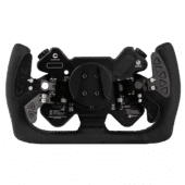 Rear view of Simucube Valo Evo steering wheel highlighting magnetic paddle shifters and wireless hub assembly